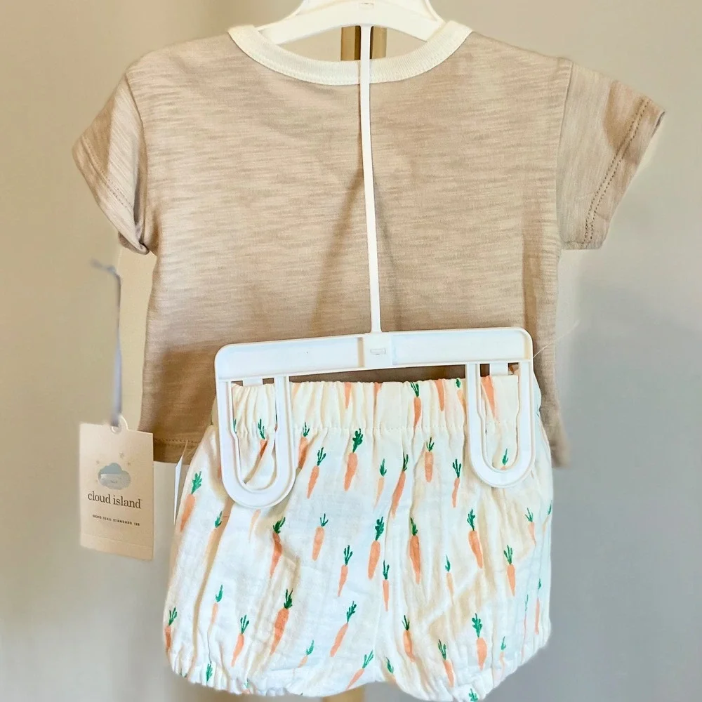 Cloud Island Baby‎ Bunny Carrot T-Shirt and Bloomer Outfit Set Tan White NWT 3M